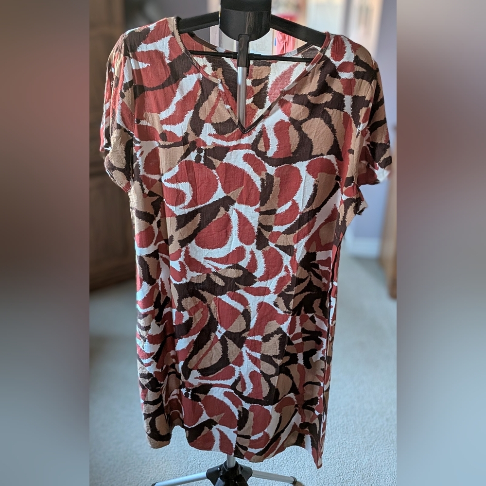 LINEN Stylish Women's Abstract Print Knee Length Dress. NWOT Size 14